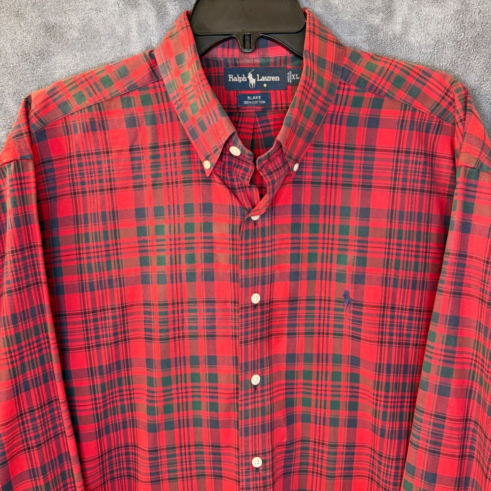 VTG Ralph Lauren Blake Mens XL Red Green Plaid Button Down Shirt Long Sleeve